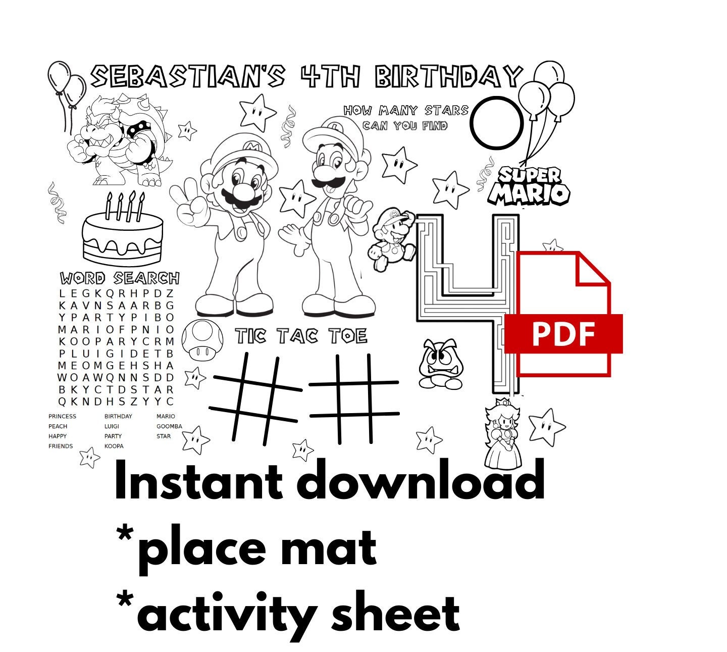 Mario placemat activity sheet