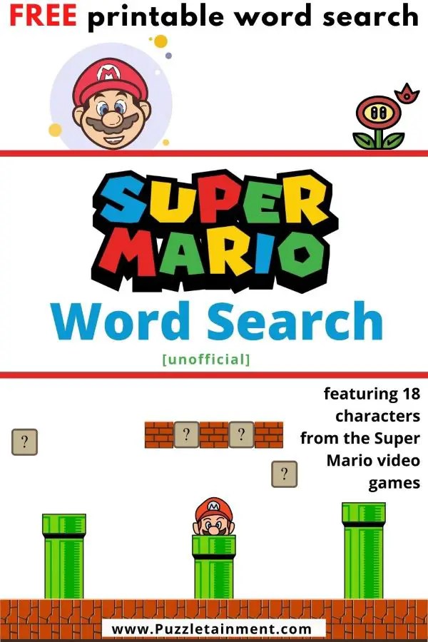 Super mario word search printable puzzle