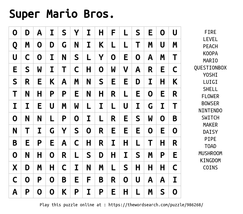 Download word search on super mario bros