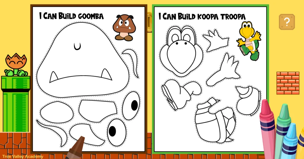 Super mario coloring pages paper crafts