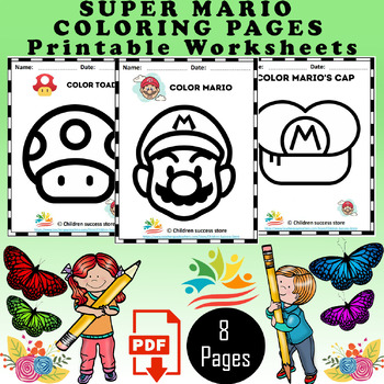 Super mario coloring pages printable pixel color by number tpt