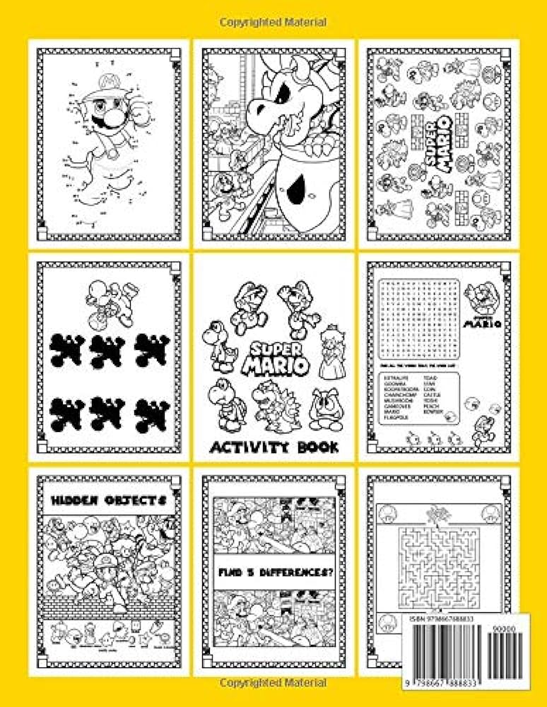 Super mario activity book unofficial high quality spot differences word search one of a kind find shadow maze hidden objects coloring dot to dot activities books for adult and kid buncho