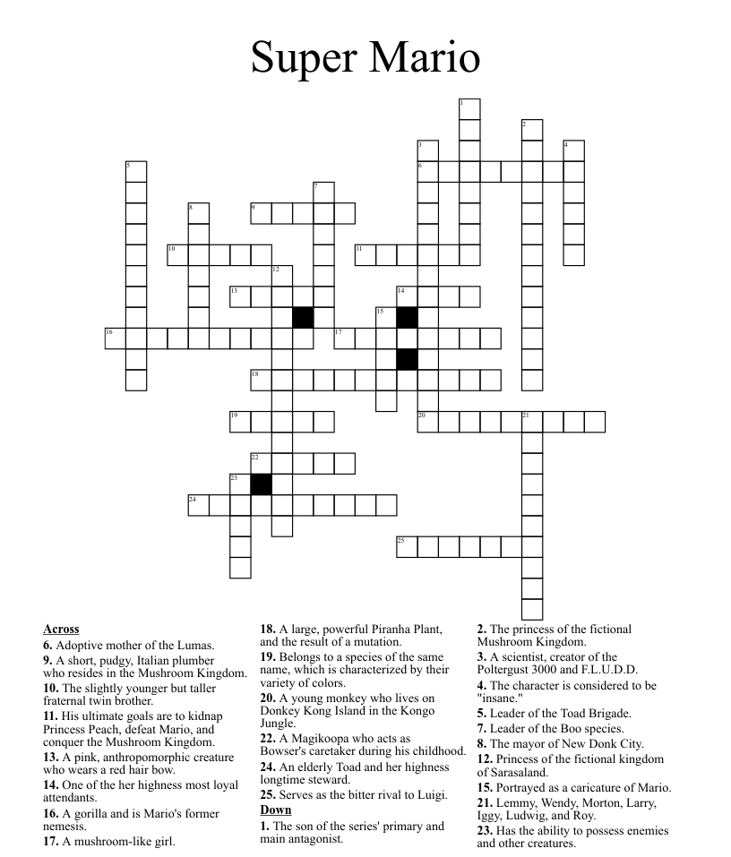 Super mario crossword