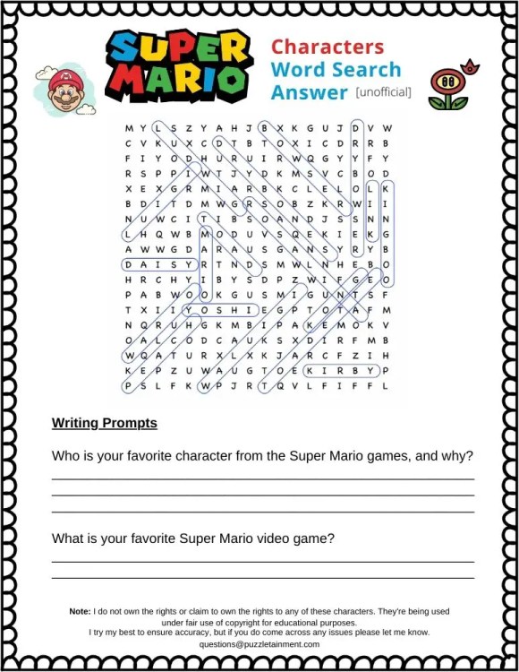 Super mario word search printable puzzle