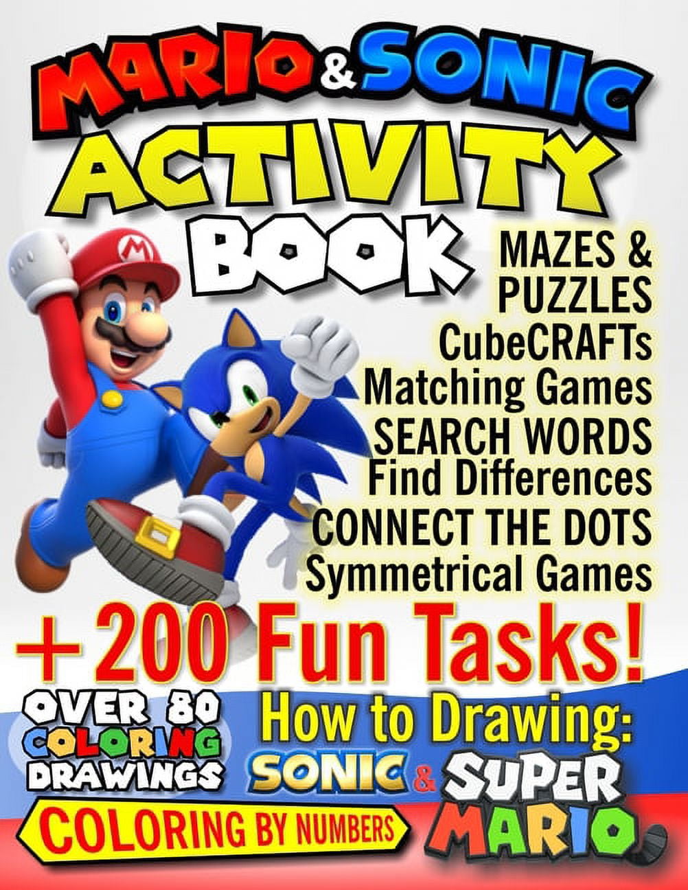 Super mario and friends activity books super mario sonic activity book fun tasks over coloring drawings mazes puzzles cubecrafts matching games search words find differences connect the