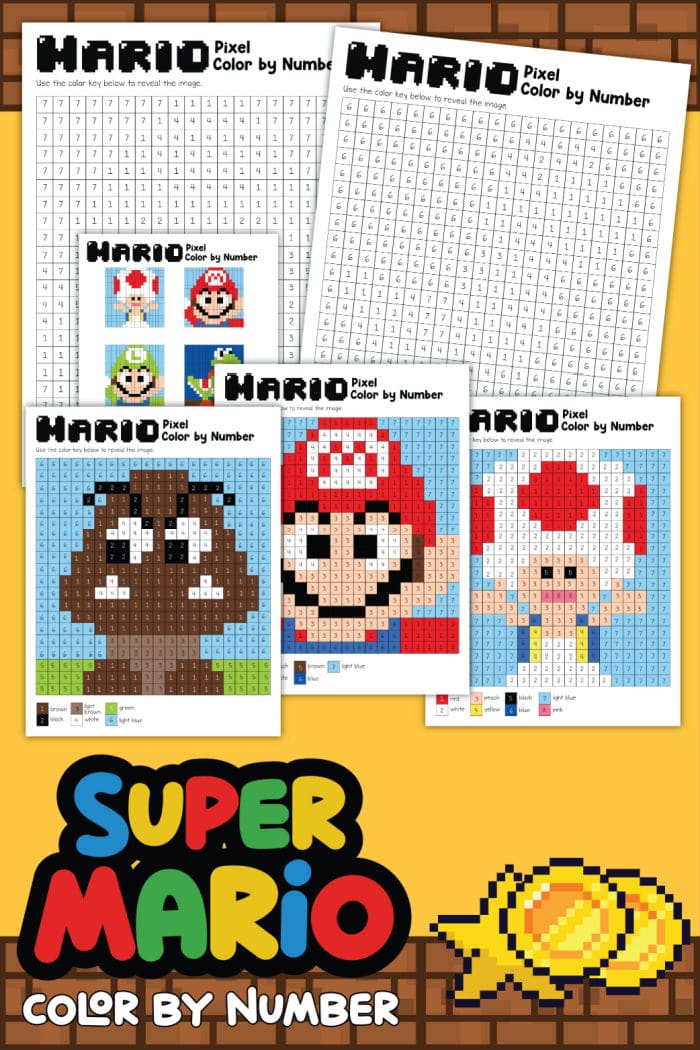 Free color by number mario pages