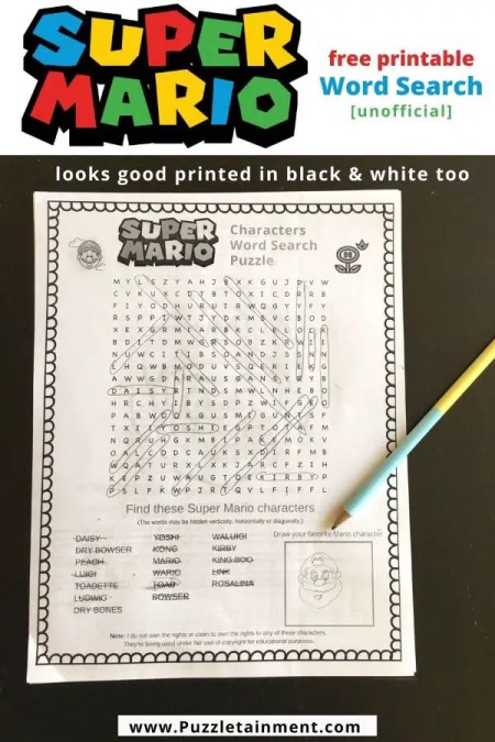 Super mario word search printable puzzle