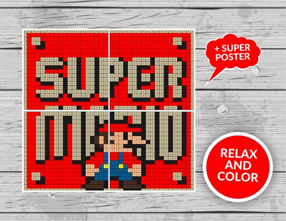 Super mario printable coloring pages coloring by number super mario fun game kids activities fun at home activity relax and color instant download