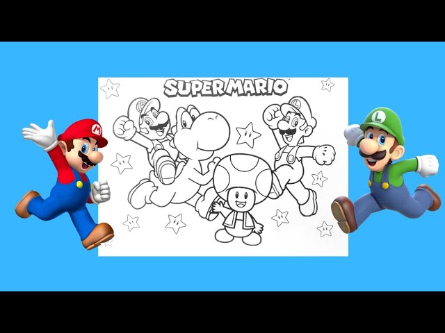 Super ario coloring ario luigi yoshi and toad coloring pages coloring with arkers