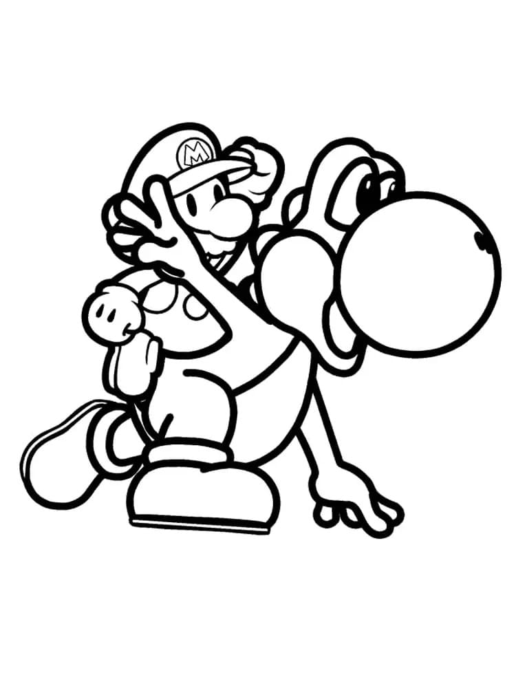 Yoshi and mario coloring page