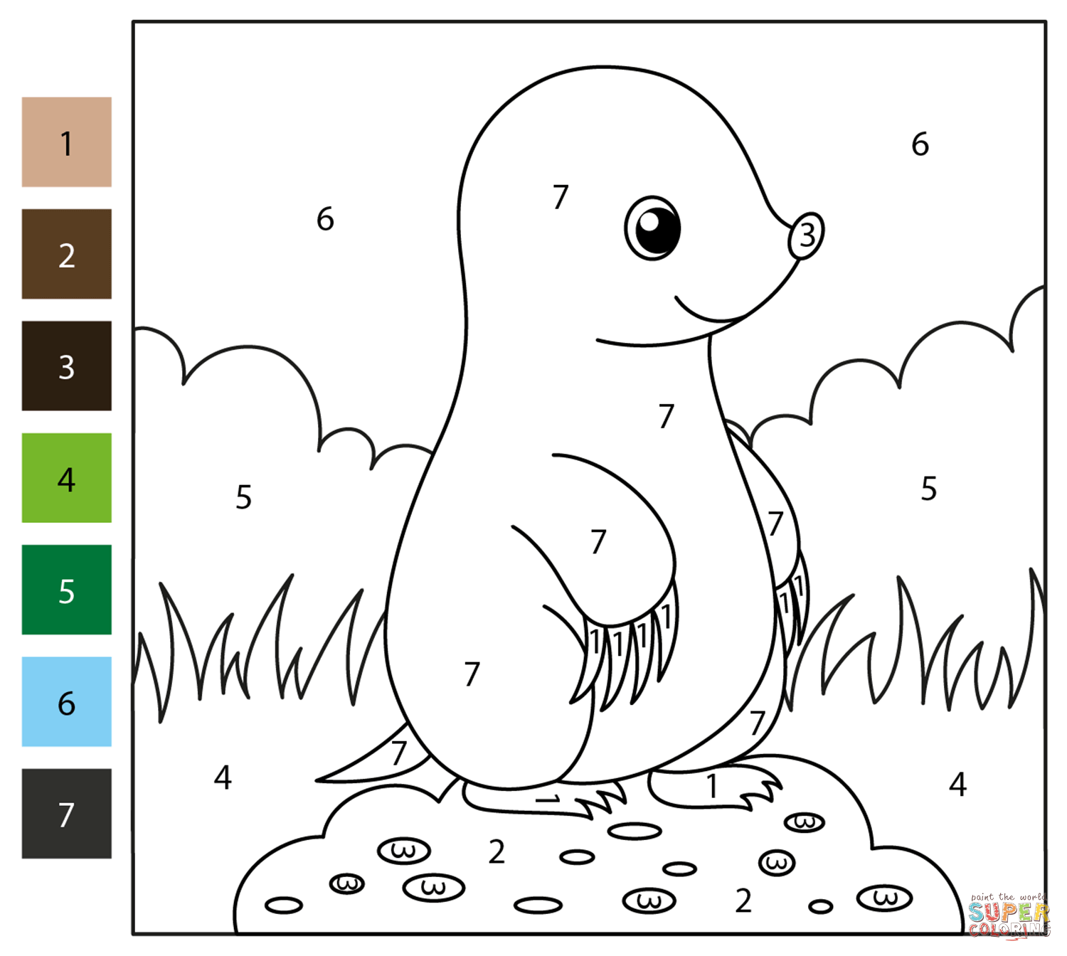 Mole color by number free printable coloring pages