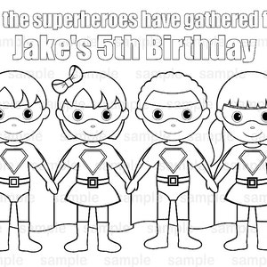 Super hero party coloring page flying super heroes girls colouring activity for kids superheroes birthday printable edit with corjl