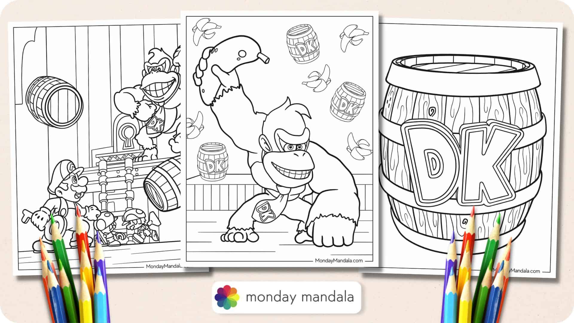 Donkey kong coloring pages free pdf printables