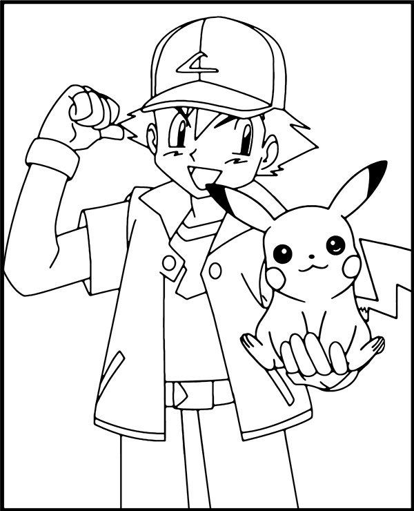 Pikachu ash ketchum coloring page sheet