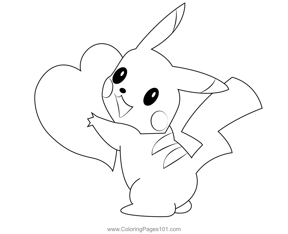 Heart with pikachu coloring page for kids