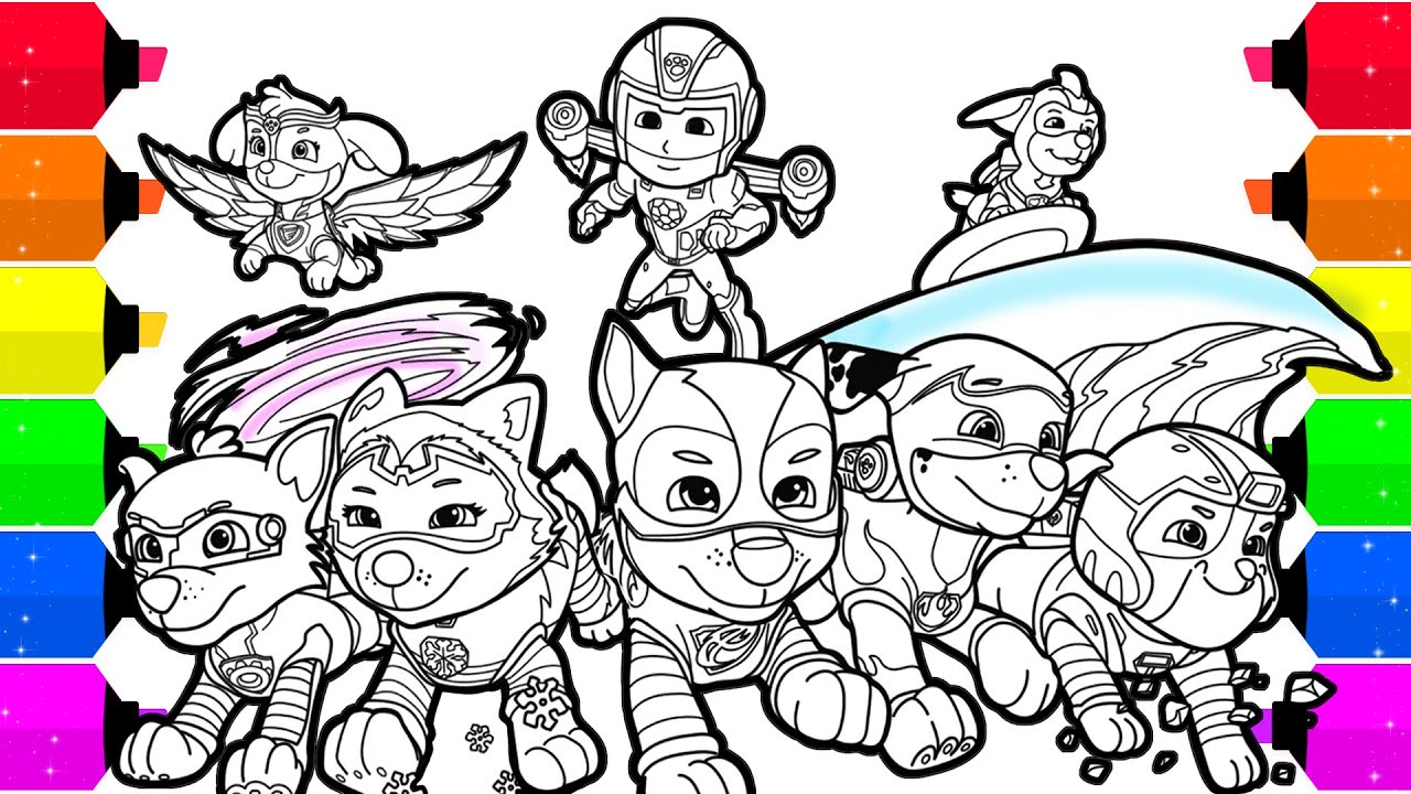 Paw patrol mighty pups coloring pages for kids