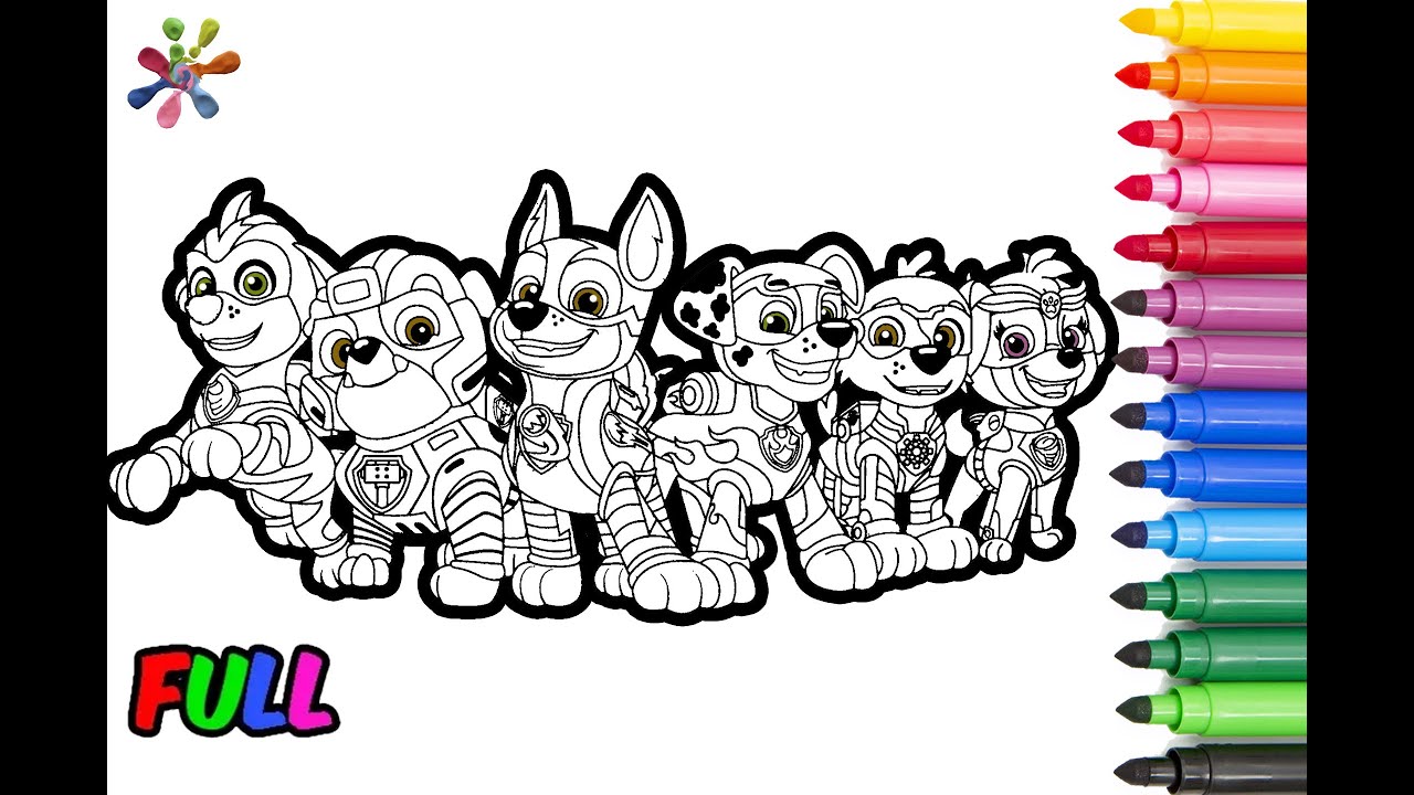 Mighty pups coloring for kidsall series in a row paw patrol