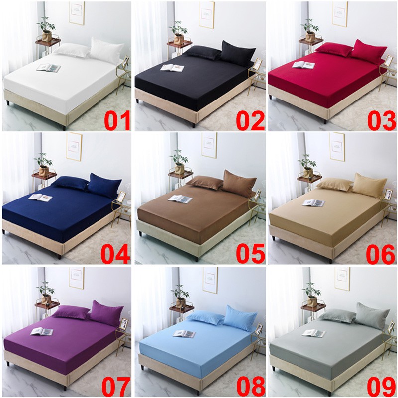 Plain color bedsheet cadar bedsheet single queen king size bed sheet fitted super single bedsheet set in singapore