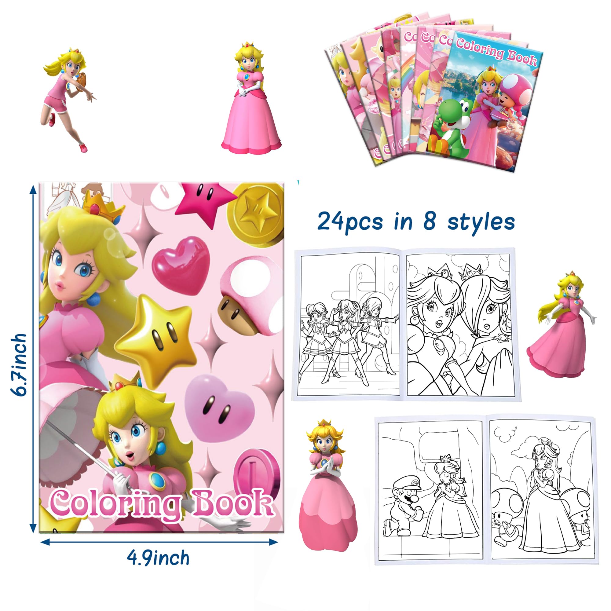 Pcs princess peach party coloring books bulk mini diy drawing book set for peach party favors birthday gifts party favors class activity supplies decorations toys games