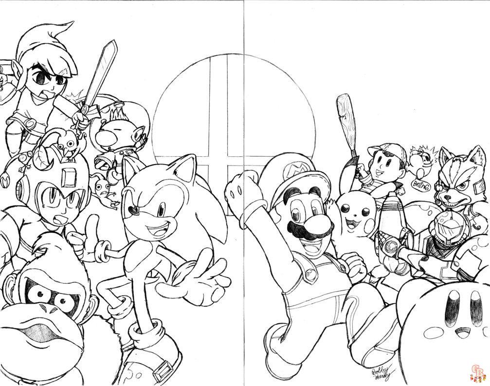 Super smash brothers coloring pages free printable