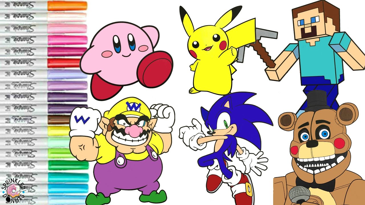 Super sash bros coloring book pages sonic wario kirby pikachu five nights at freddys inecraft