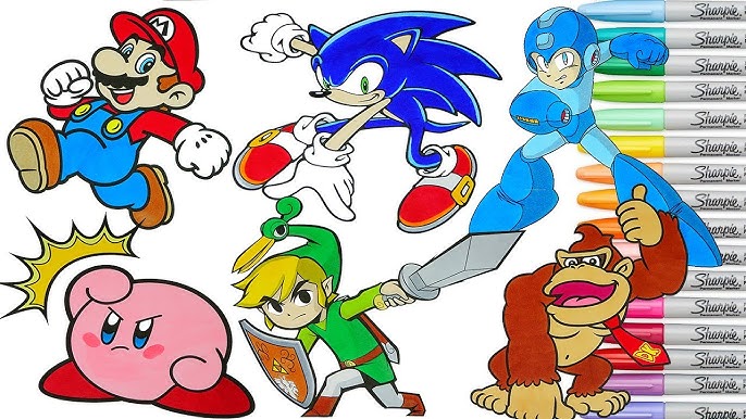 Super sash bros coloring book pages sonic wario kirby pikachu five nights at freddys inecraft