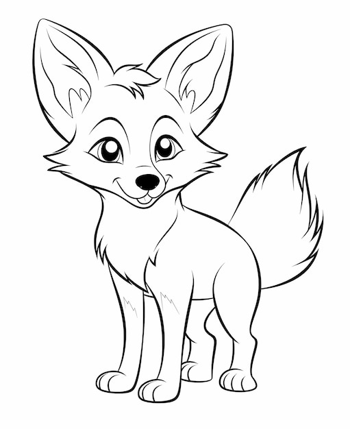 Premium ai image super easy fox fun cartoon coloring page with thick lines for kids