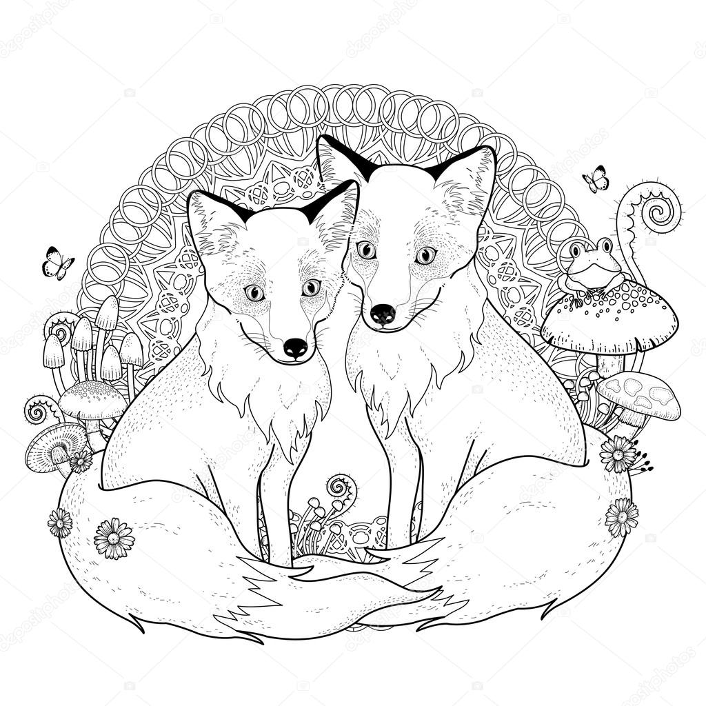 Snow fox coloring page stock vector by kchungtw