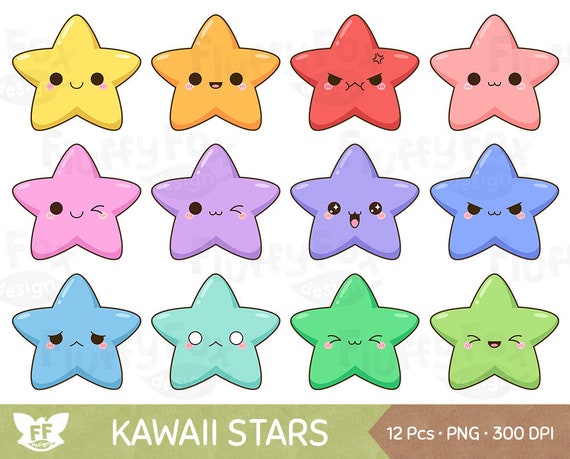 Kawaii star clipart cute stars clip art galaxy happy funny face emoji expression cartoon character digital rainbow png graphic download