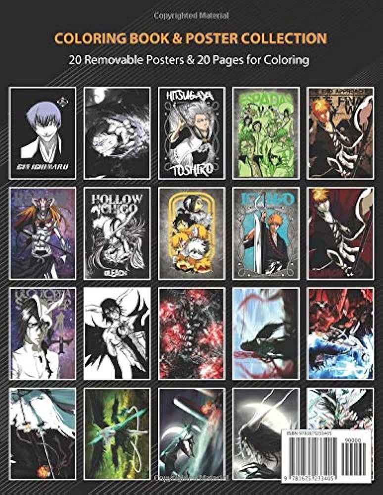 Coloring book poster collection bleach art inspired anime manga