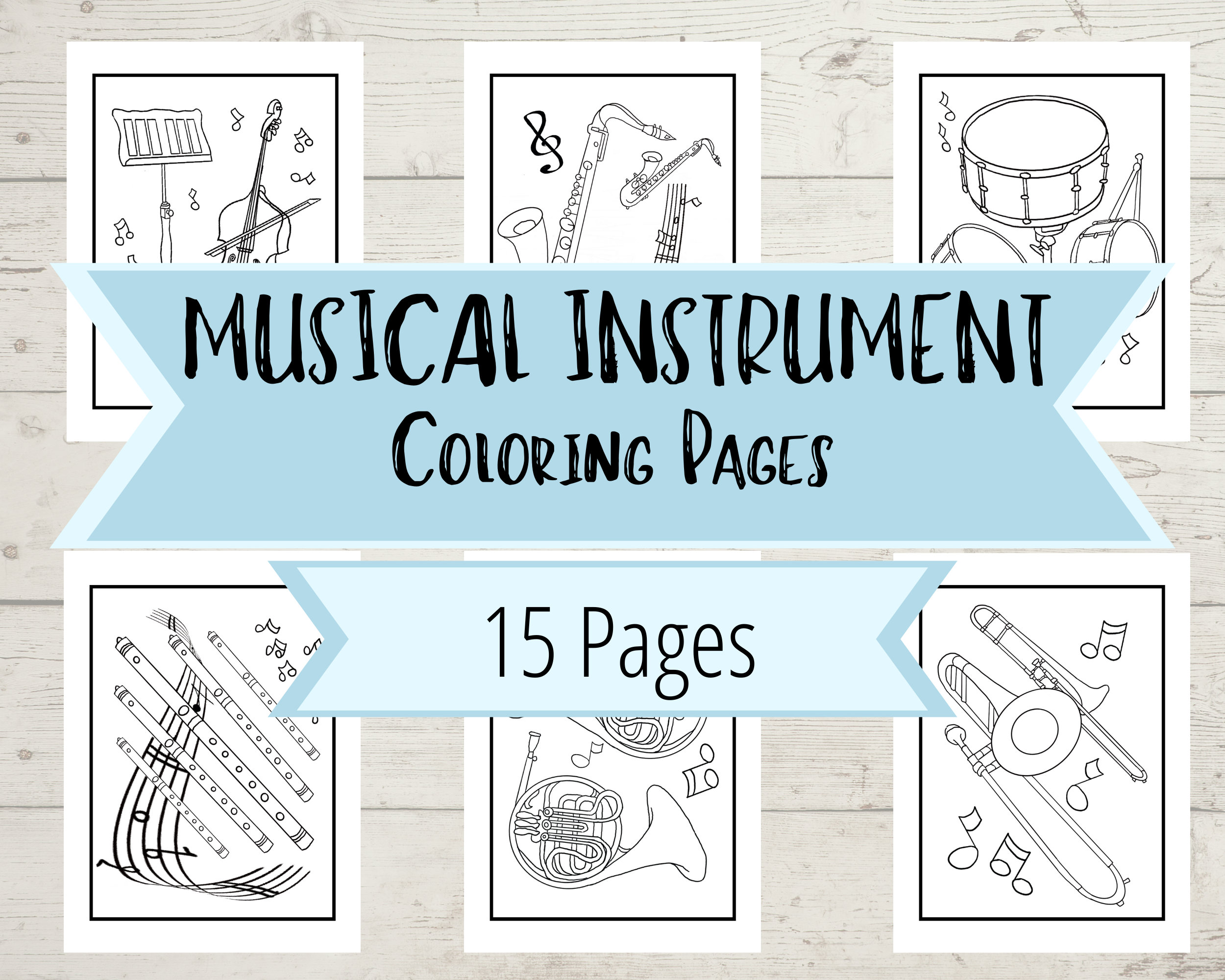 Musical instrument coloring pages use at home or school music coloring pages for kids trombone violin piano clarinet harp more