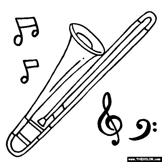 Free musical instruments coloring pages color in this picture of an alto trombone and others with our libraâ music coloring online coloring pages trombone