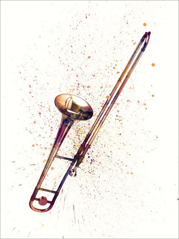 Trombone abstract watercolor music instrument art print