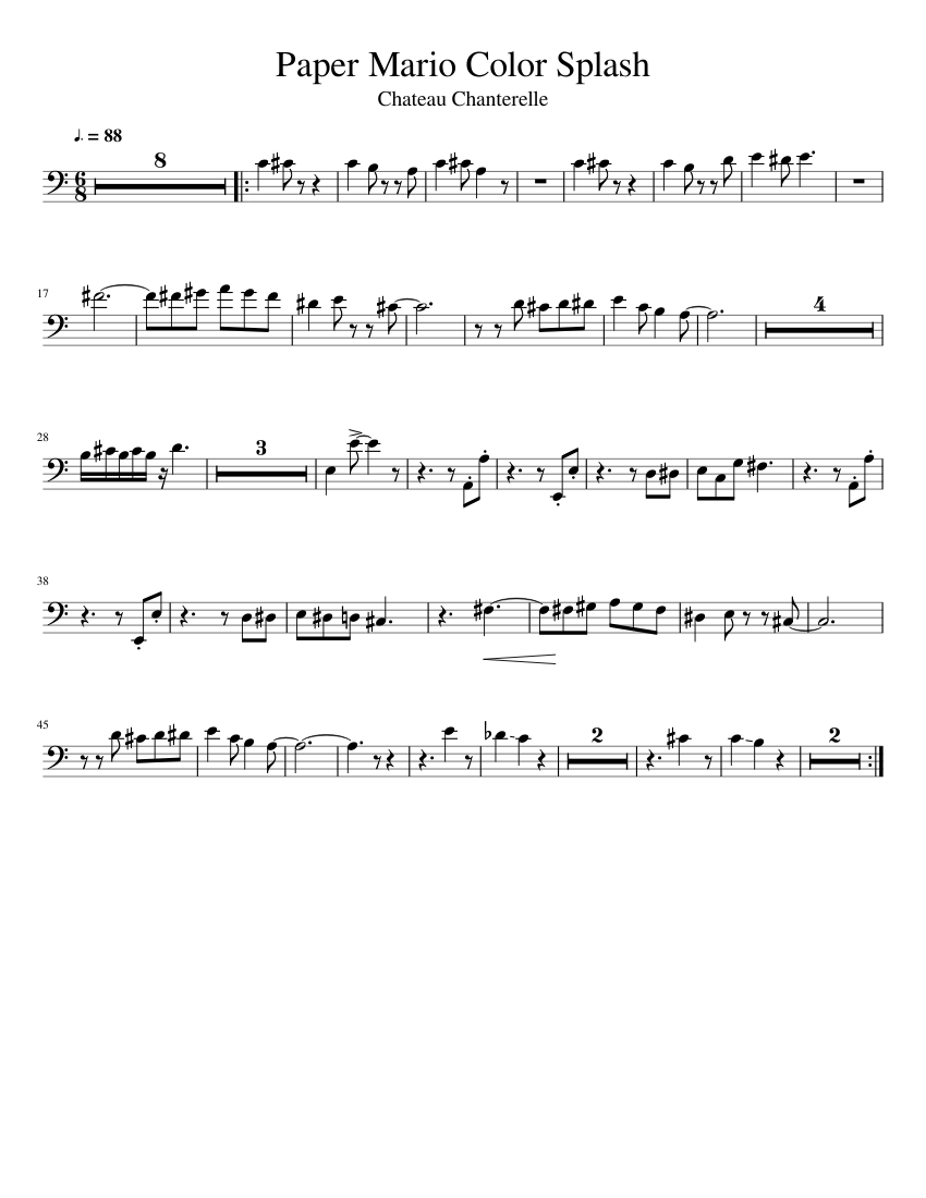 Paper mario color splash chateau chanterelle sheet music for trombone solo