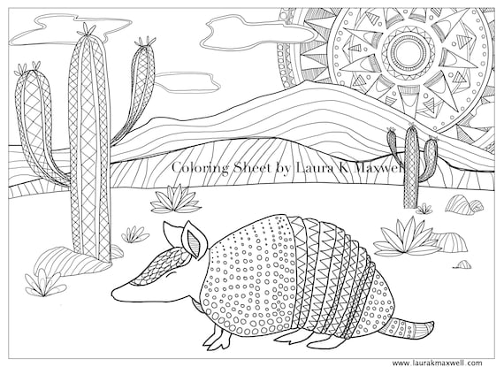 Armadillo desert coloring sheet for adults and kids armadillo coloring page desert art instant download printable activity instant download