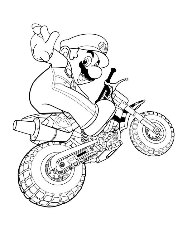 Super mario brothers ride motorbike coloring page color luna