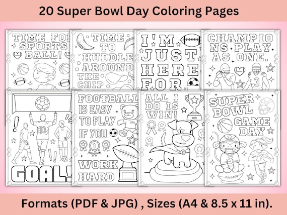 Super bowl coloring pages game day coloring sheets superbowl day coloring book for kids sport coloring activity