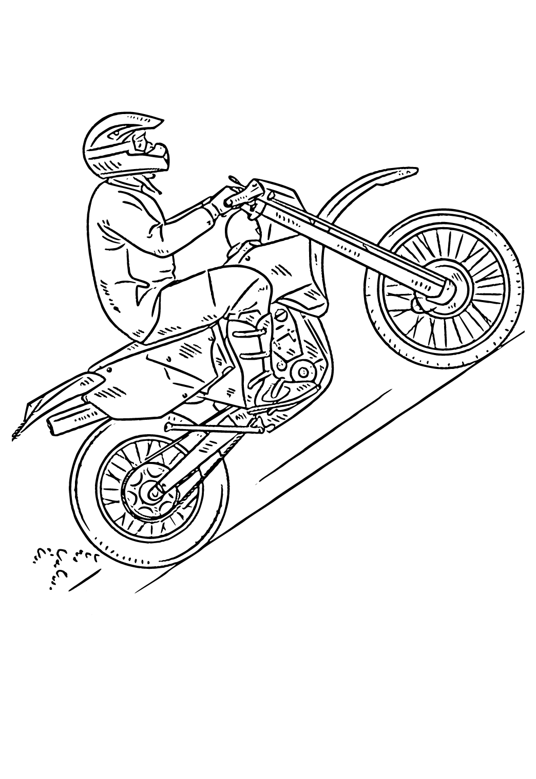 Free printable dirt bike speed coloring page for adults and kids