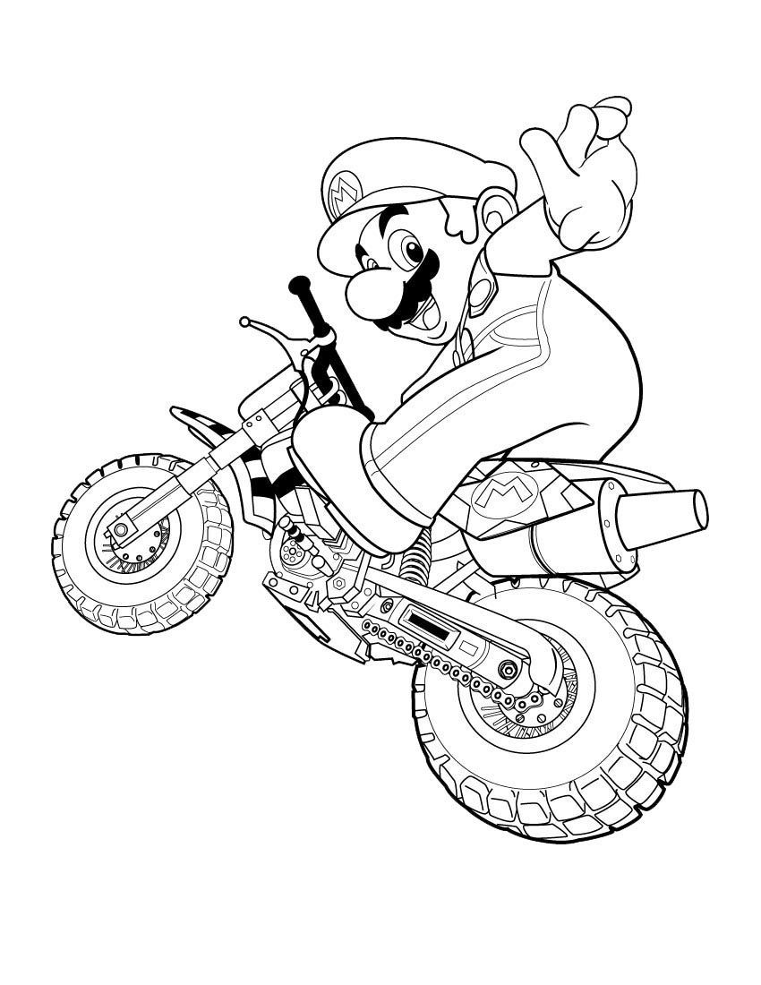 Coloring pages motorcycle coloring pages luxury happy super mario motorcycle coloring page