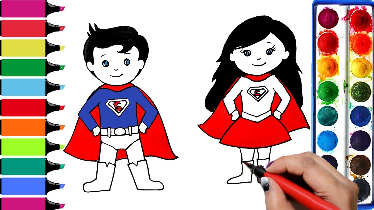 Draw color paint superan supergirl coloring pages and learn to color