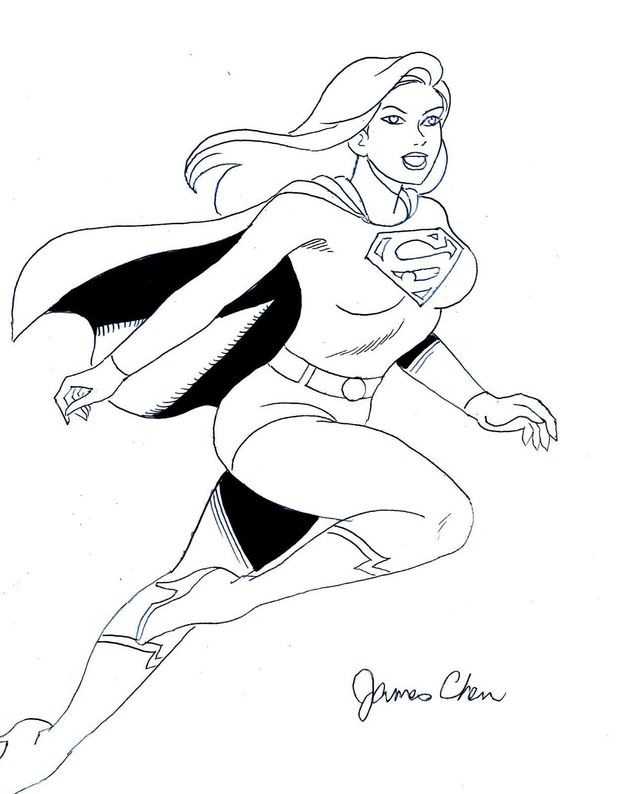 Supergirl original ic art black ink sketch on card stock by james chen