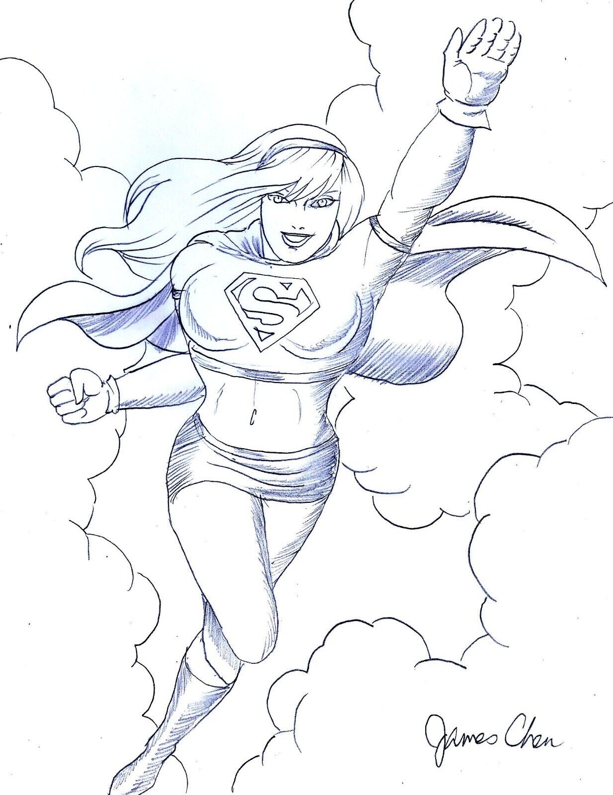 Supergirl original ic art pencil sketch on card stock