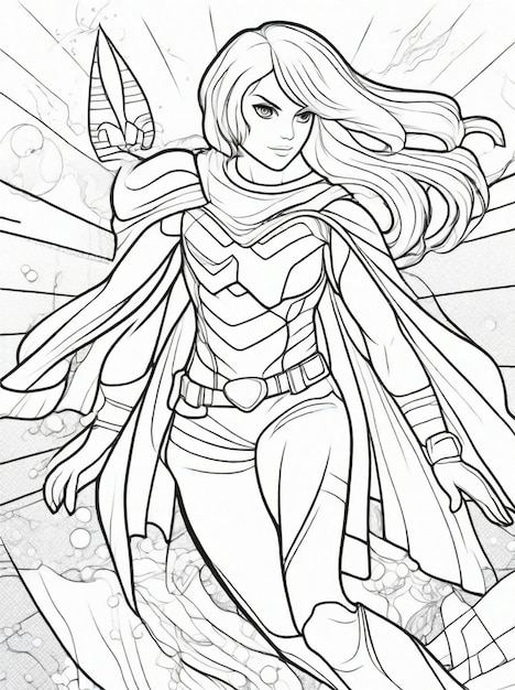 Premium ai image coloring page for kids anime superhero line art