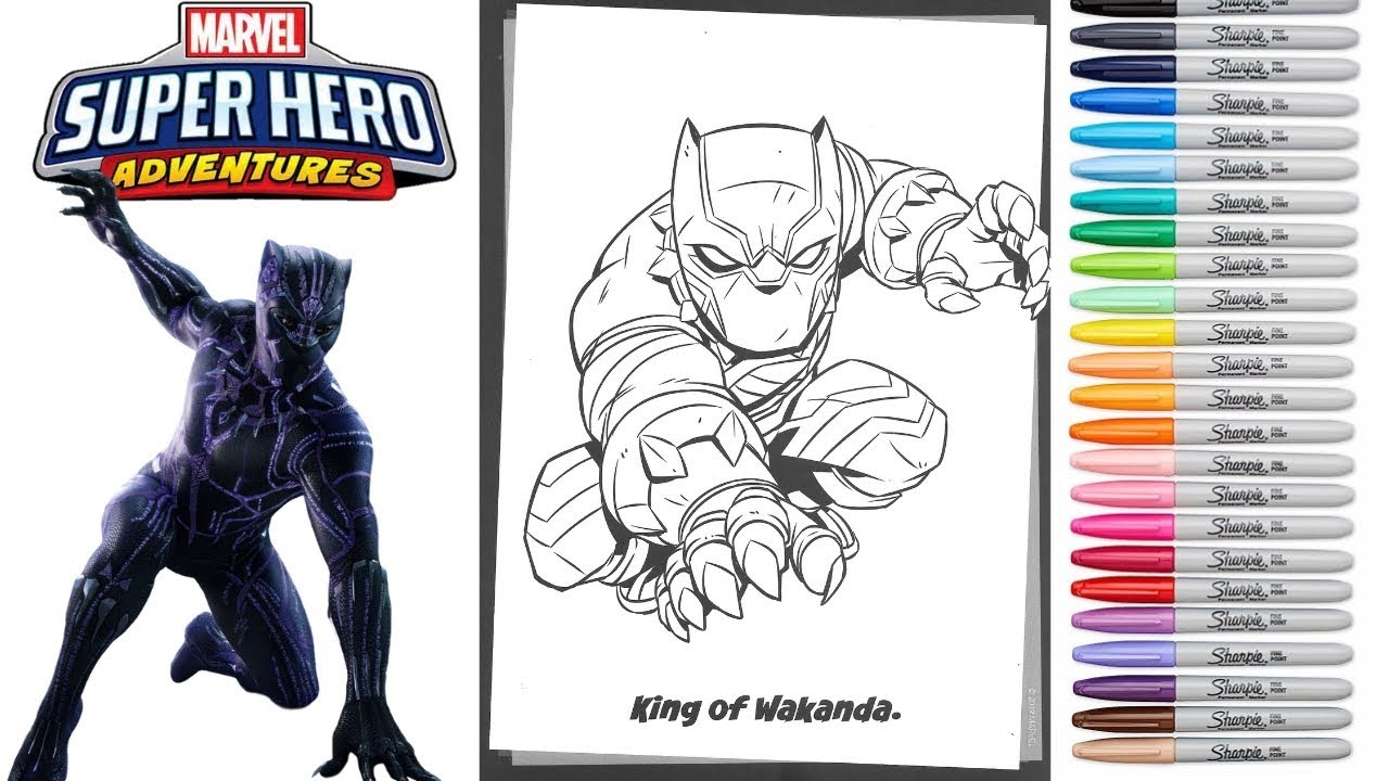 Coloring king of wakanda black panther marvel super heroes adventures coloring book page