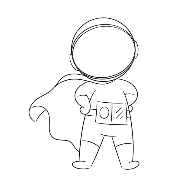 Premium vector astronaut is wearing superhero cape for coloring