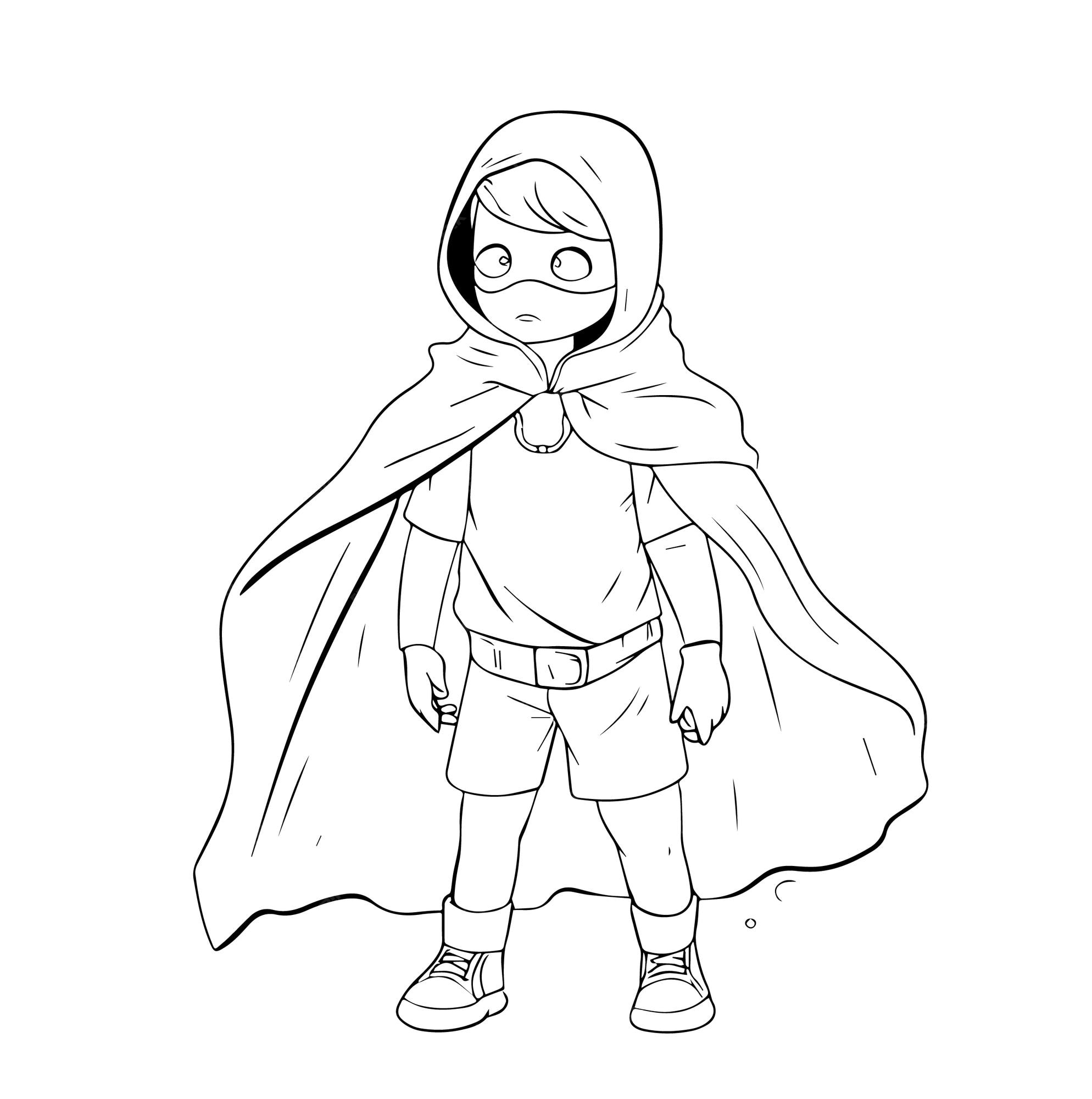 Premium vector cute kid super hero coloring page cartoon vector art and illustration line art wall mural