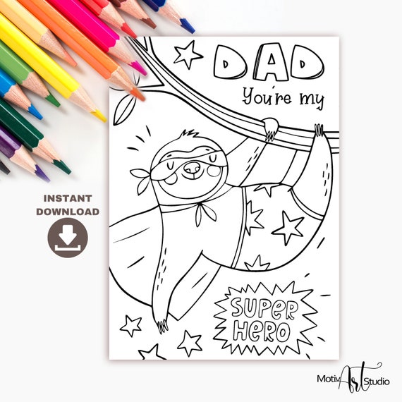 Super hero dad coloring card dad birthday or fathers day