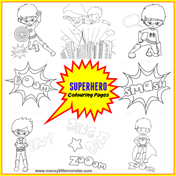 Superhero coloring pages â messy little monster shop