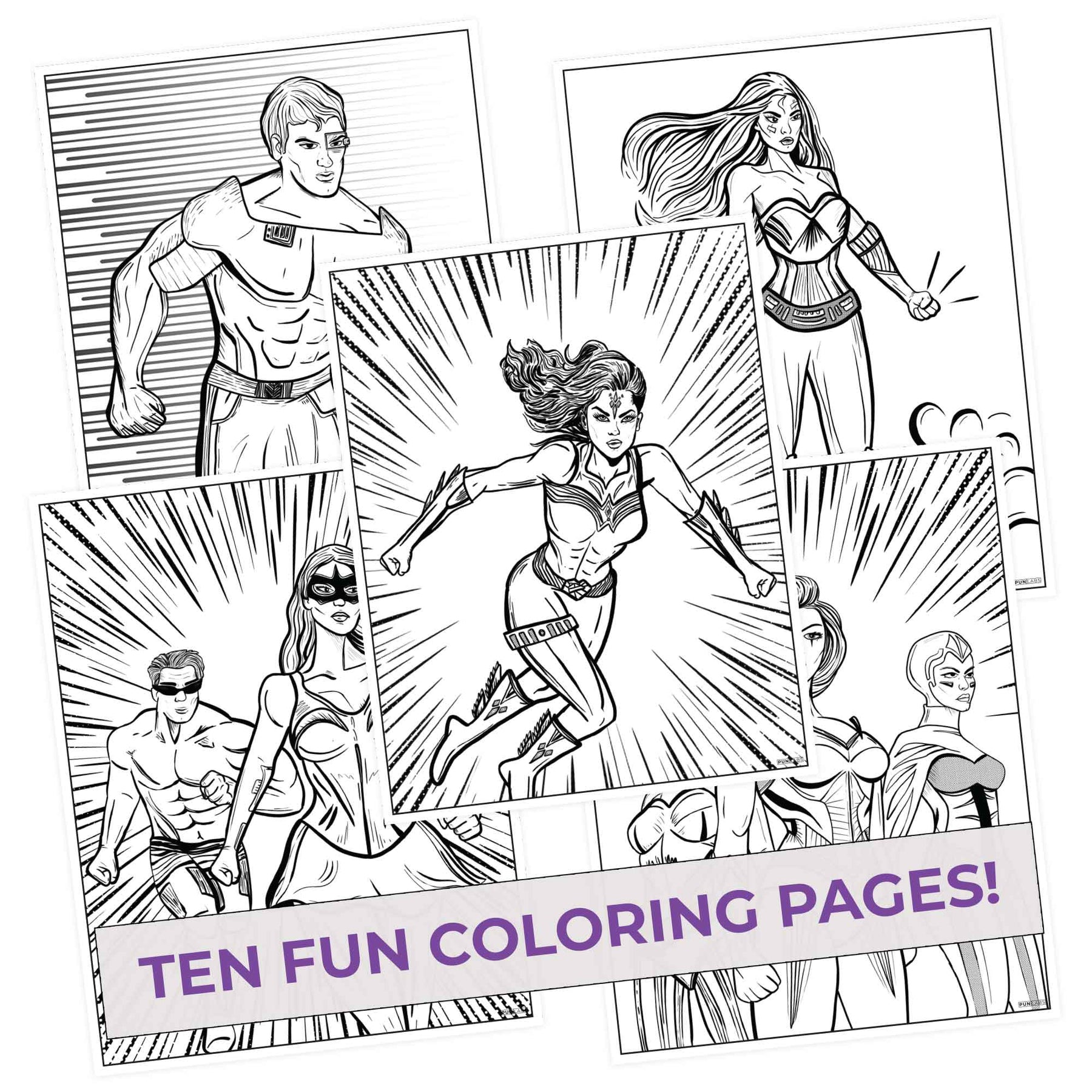 Superhero inspired colored pencils coloring pages