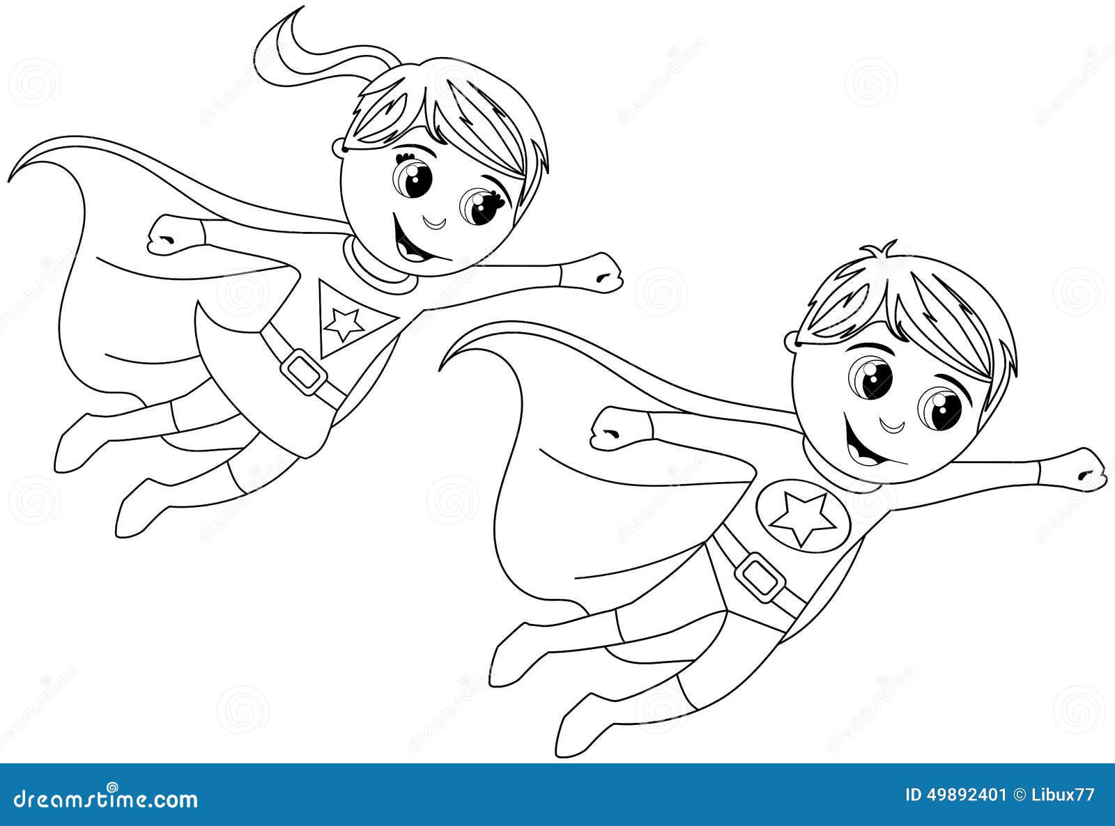 Happy superhero kid kids flying isolated coloring page stock vector